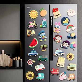1 Комплект ПВХ Забавных магнитных магнитов на холодильник для детей, обучающие игрушки для детей, Мультяшные животные, Автомобили, Еда, декоративные магниты на холодильник
