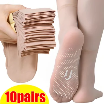 10 пар Прозрачных тонких женских шелковых носков с кристаллами, Летние короткие эластичные шелковые носки до щиколотки, нескользящий дышащий носок