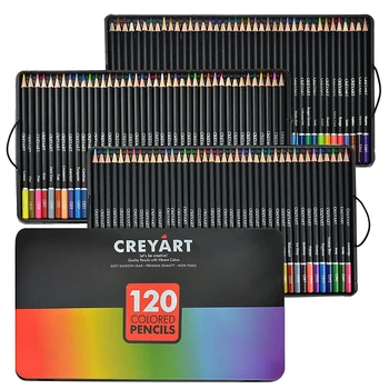120 цветов, профессиональный набор цветных карандашей, железная коробка, цветные карандаши для рисования, принадлежности для школьных художников