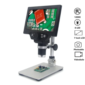 1200X Цифровой микроскоп 12MP 7-дюймовая ЖК-видеокамера Промышленный электронный микроскоп с подсветкой для пайки печатных плат Инструмент для ремонта