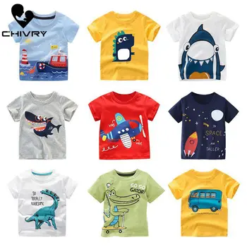 2020 Весенне-летняя детская футболка для мальчиков, Милые футболки с короткими рукавами и рисунком динозавра из мультфильма для маленьких девочек, хлопковые детские футболки, топы