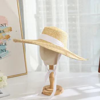 202105-shi дропшиппинг летняя соломенная шляпа ручной работы с широкими полями и длинной лентой, пляжная фетровая шляпа, женская панама для отдыха, джазовая шляпа