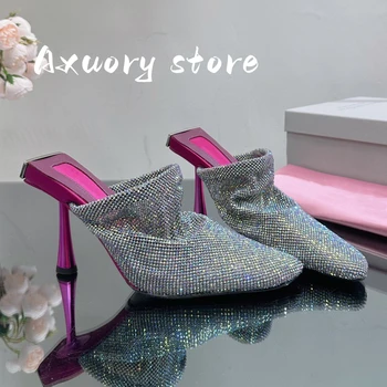 2023 Новые Женские туфли на высоком каблуке с Цветным Бриллиантовым Дизайном Для Званого Ужина в Летнем стиле Модные тенденции