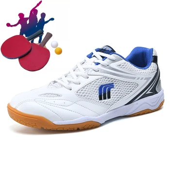 2023 Новые профессиональные туфли для настольного тенниса, мужские и женские нескользящие кроссовки для бадминтона, Сине-красные легкие теннисные туфли