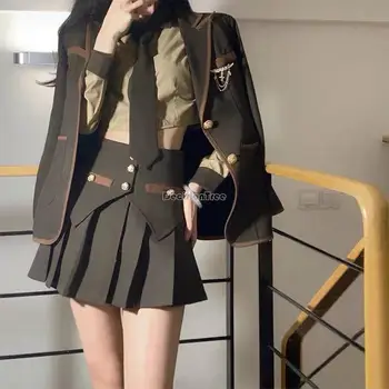 2023 новый корейский стиль униформы рубашка с длинным рукавом короткая плиссированная юбка пальто костюм-тройка модные корейские милые женщины jk set s490
