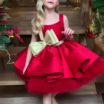 2023 Элегантное Красное платье для маленьких девочек, Одежда Принцессы для крещения малышей, Бальное платье, платья на день рождения, Роскошный костюм для младенцев, Детское праздничное платье