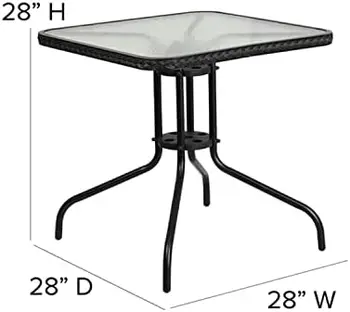 28-дюймовый Квадратный Стеклянный металлический стол с окантовкой из серого ротанга и 4 Серых стула из ротанга Juego de patio muebles Телескопический табурет Pla