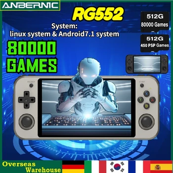 512G ANBERNIC RG552 Оригинальная Портативная Ретро Игровая консоль с 5,36 Дюймовым IPS Сенсорным экраном RK3399 Системы Android Linux 80000 Игр PSP