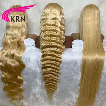 613 Медовый блонд 13x1 парики из человеческих волос на кружеве, бразильские парики с глубокой волной, парик из средней части шнурка, парик Remy 180% плотности