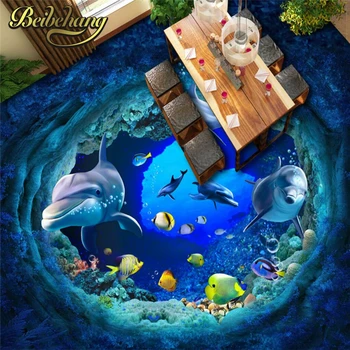 beibehang, Настенная роспись с изображением дельфинов из подводного мира, 3D обои для ванной комнаты, гостиной, самоклеящиеся водонепроницаемые обои
