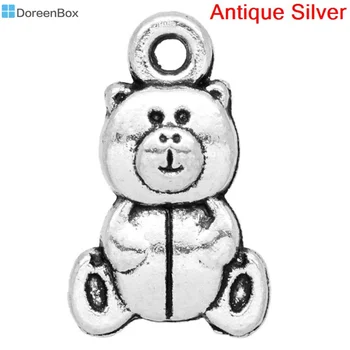 Doreen Box Lovely 50 Серебристого цвета Двухсторонние подвески с изображением Медведя 16x10 мм (B05484)