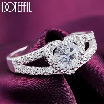 DOTEFFIL 925 стерлингового серебра элегантный сердце AAA Циркон кольцо классический для женщин мода свадьба помолвка подарок ювелирные изделия Шарм