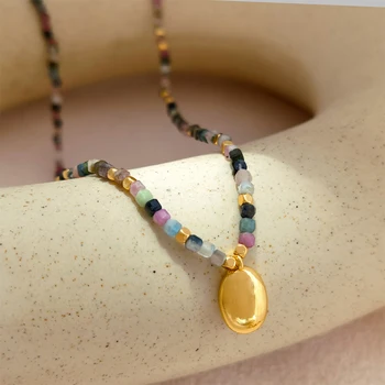 Fsahion Модное Темпераментное Цветное Ожерелье из Натурального Камня Ручной Работы с Бусинами для женщин и девочек, подарок на вечеринку, Ювелирные аксессуары