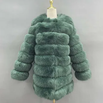 Janefur/ Длинное Пальто из искусственного меха Для женщин 2022, Длинные рукава 60 см, Роскошный Искусственный лисий мех Оптом, Теплые Зимние Женские Куртки из искусственного Меха