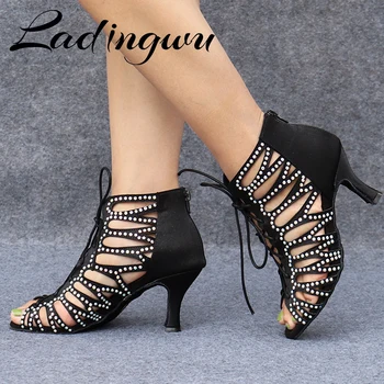 Ladingwu, Сверкающие лазерные ботинки со стразами, Танцевальная Обувь, Профессиональная Танцевальная обувь Для Латиноамериканских Бальных Танцев, Женская обувь для девочек