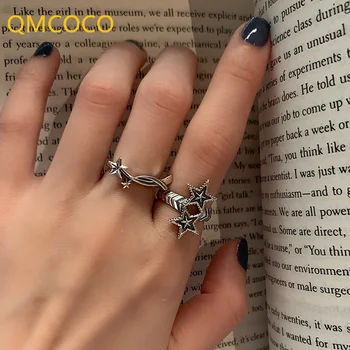 QMCOCOSilver ColorVintage, Двойное кольцо в форме звезды в стиле панк для женщин, Мужские Ювелирные украшения, Аксессуары, подарки, Дизайн, Открытое Регулируемое кольцо