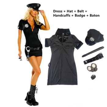 S-3XL Черный Сексуальный Костюм полицейского, Женская форма полицейского на Хэллоуин, Сценическое представление, Косплей, Наряд Женщины-полицейского