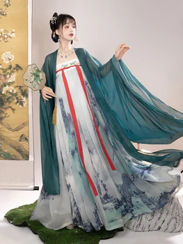 Yourqipao Летняя китайская традиционная одежда для молодых девушек, зеленая юбка длиной до груди, Сказочное элегантное улучшенное платье Hanfu для женщин