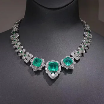 ZOCA 100% стерлингового серебра 925 пробы, созданные Изумрудные лабораторные бриллиантовые ожерелья для свадебной вечеринки для женщин, изысканные ювелирные изделия