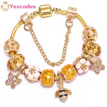 Браслеты с подвесками в виде сердца с золотым кристаллом, изящные браслеты Золотого цвета для женщин, ювелирные изделия Pulseira Feminina