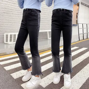 Весенне-осенние детские джинсы для девочек Повседневные расклешенные джинсы градиентного цвета Джинсовые брюки Детские брюки с эластичной резинкой на талии в корейском стиле