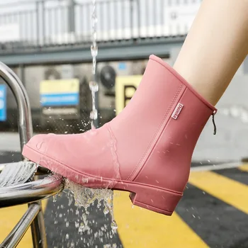Весенние повседневные женские непромокаемые ботинки из ПВХ со средним вырезом, модные водонепроницаемые нескользящие рабочие галоши для сада, женские непромокаемые ботинки, рабочие ботинки