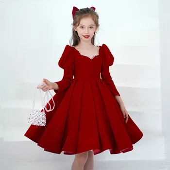 Вечерние платья для маленьких девочек, Элегантное роскошное праздничное платье 2022 года, Детский костюм для фотосессии на Крестины, Красное платье принцессы на День рождения