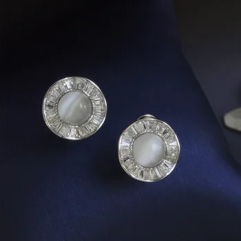 Винтажные серебряные серьги-гвоздики S925 с круглым бриллиантом, идеально подходящие для подарков женщинам