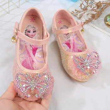 Детская обувь Принцессы Disney Для девочек, Сандалии, удобное вечернее платье с бабочкой на мягкой подошве, Розовые туфли с кристаллами, Размер 24-35