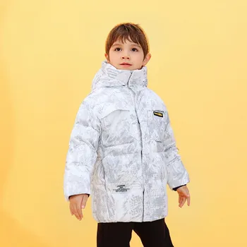 Детская пуховая куртка с камуфляжным принтом для мальчиков, теплая верхняя одежда 2022, зимнее детское ветрозащитное пальто с капюшоном, теплое новогоднее пальто A1826