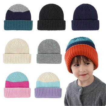 Детские шапки, зимние детские утепленные шапочки-бини в полоску, Шерстяные кепки, Детские аксессуары, Вязаная цветная защитная шапка для девочек и мальчиков