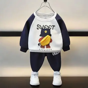 Детский Весенне-осенний комплект свитеров 2023 г., Новый Красивый детский комплект из двух предметов для мальчиков, одежда в корейском стиле