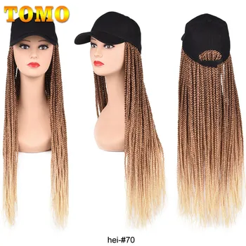 Длинная бейсболка TOMO, парики с косами, Цвет Омбре, синтетическая коробка, плетеная шапка для волос, парик, регулируемый для девочки, высокотемпературное волокно 24 