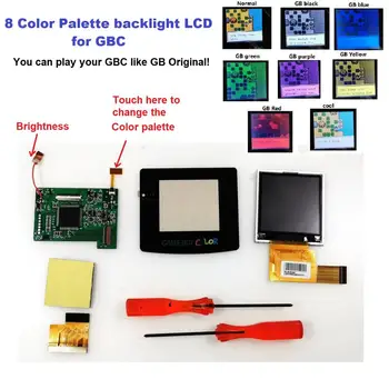 Для Gameboy Цветной ЖК-комплект для модификации экрана с высокой освещенностью GBC Экран с регулируемой яркостью подсветки с 8 цветами модель