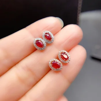 Женские Серьги из Стерлингового Серебра с красным Натуральным Рубином, ювелирные изделия высокого качества 3*5 мм