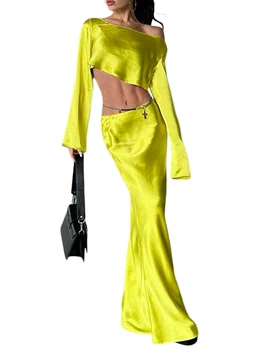 Женский укороченный топ с цветочным принтом и открытыми плечами и комплект макси-юбки для летней пляжной одежды