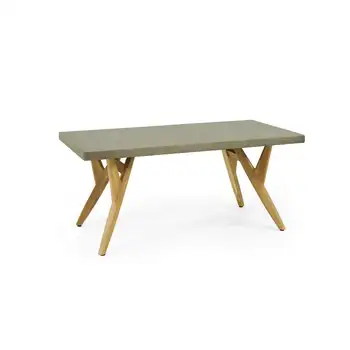 Журнальный столик из дерева акации и литого металла, тиковый и светло-серый