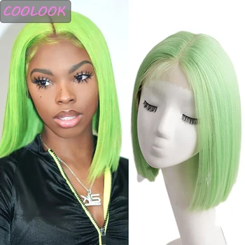 Зеленые короткие кружевные парики Боб для женщин, 10-дюймовые фиолетовые прямые парики Боб, натуральный синтетический кружевной парик из термостойкого волокна, косплей-парик