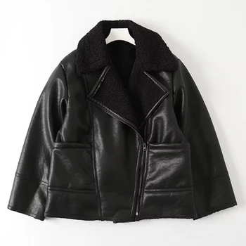 Зимнее пальто с карманами в винтажном стиле из увядшей Англии, женская теплая кожаная куртка из шерпы высокого качества