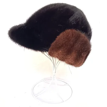Зимняя мужская шапка-ушанка из натурального меха норки, зимние винтажные бейсболки, плотные теплые плоские шапки, шапка из натурального меха норки