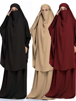 Ид Мусульманские Женщины Джилбаб Хиджаб Платье Комплект Молитвенная Одежда Абая Длинный Химар Рамадан Платье Абайя Юбка Наборы Исламская Одежда Никаб