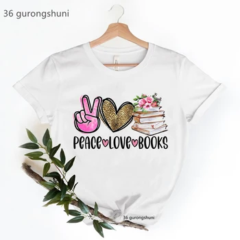 Книги о мире и любви, футболки с графическим принтом, Женская одежда, Футболка с леопардовыми цветами, Женские летние модные топы, Футболка Femme