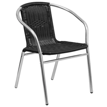 Коммерческий стул для ресторана из алюминия и черного ротанга для помещений и улицы