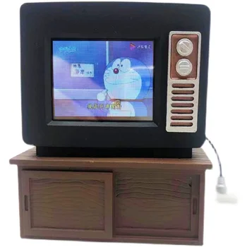 Кукольный домик, ретро Мини Портативная модель телевизора с сенсорным экраном для кукольного домика, мебель для гостиной, аксессуары для украшения