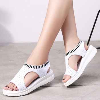 Летняя женская уличная обувь Спортивные сандалии с эластичным поясом, женские пляжные сандалии с сеткой в виде рыбьего рта на толстом дне
