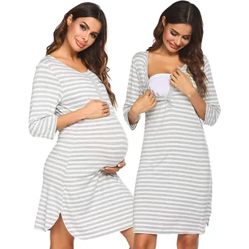 Летняя Одежда для беременных, платья для беременных, Женская полосатая одежда Vestido Embarazada для беременных, платье для кормления