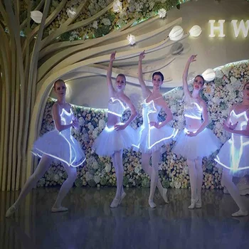 Люминесцентная подсветка Светодиодное флуоресцентное платье для танцев, профессиональная балетная юбка-пачка, балетная одежда для детей