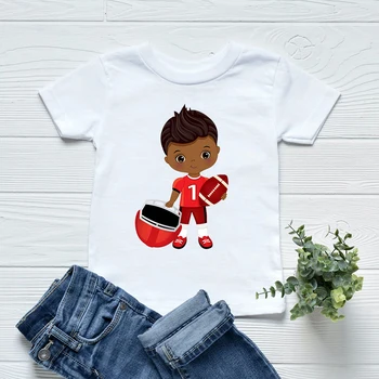 Милая футболка для маленького черного мальчика, Играющего в американский футбол, Кавайная Черная футболка для мальчиков, Футболка для девочек, Футболка с коротким рукавом, Футболки, Топ