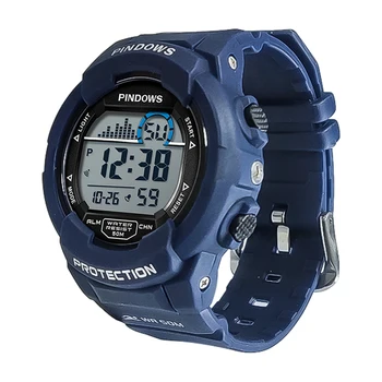 Многофункциональные спортивные часы Детские Водонепроницаемые Синие силиконовые ручные часы Студенческая мода Наручные часы со светодиодной подсветкой для девочек