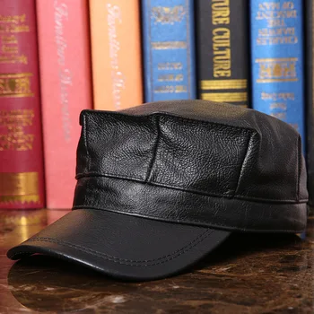 Мужская кожаная шапка для взрослых, осенне-зимняя кожаная кепка для пожилых, восьмиугольная кепка, плоская шляпа из натуральной кожи, мужская бейсболка с козырьком B-7288